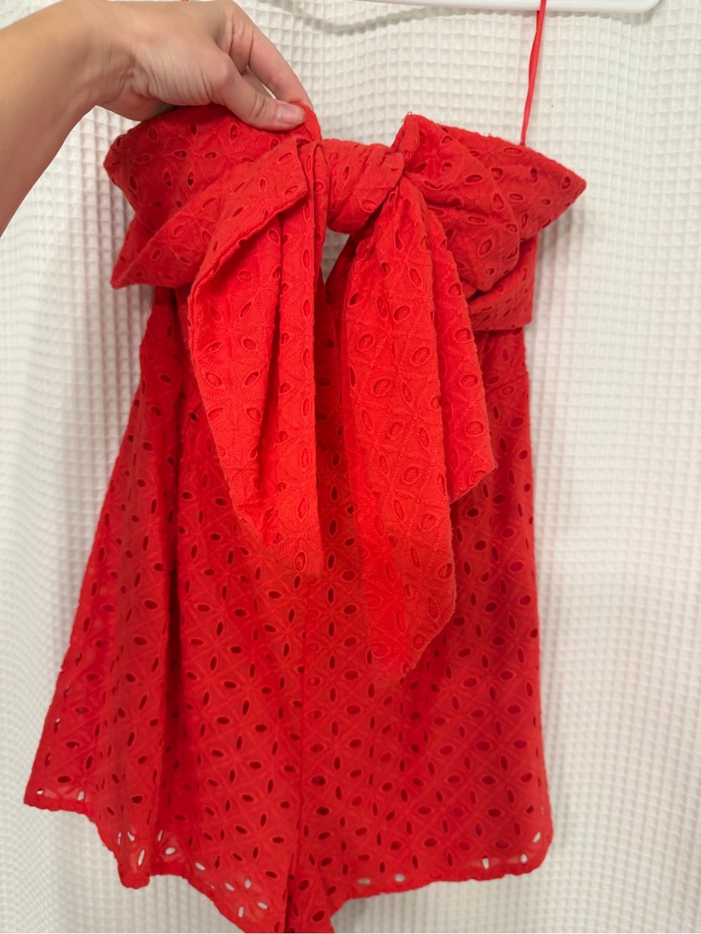 Blue Blush Red Eyelet Bow Strapless Dress